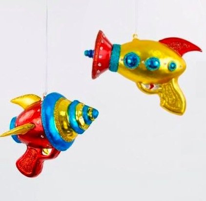 Christmas Retro Space Ray Guns Glass Sci Fi Ornaments