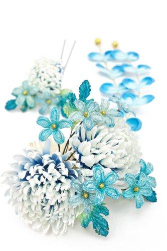 髪飾り 2点セット 青 水色 ブルー 菊 [成人式/振袖/卒業式/袴/着物/和装]