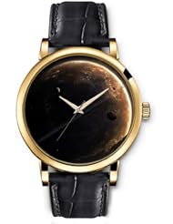 SPRAWL Aanalog Fashion Series Gold Ladies Watches of Genuine Black Leather Strap,Unique Wrist Watch for Women Girls Designed with planets