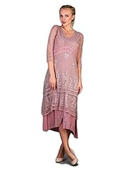 V-neck Tea Length Cotton/Rayon/Tulle Vintage Lace Embroidered  Dress