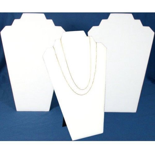 3 White Leather Padded 2 Tier Necklace Pendant Bust Showcase Displays 12.5
