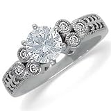 14K White Gold Stylish Tiara Diamond Engagement Ring (Center stone is not included)