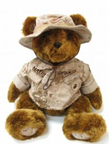 Stuffed 18" plush teddy bear in personalized custom embroidered U.S. Marine Corps Desert MarPat Utility Military Uniform-DigiCams
