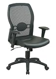 Office Star Mesh Back Leather Seat Chair with Adjustable Arms in Black