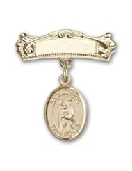 Gold Filled Baby Badge with St. Regina Charm and Arched Polished Badge Pin