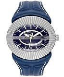 Swisspace - Montre pour homme - Bo&icirc;te acier ovale, cadran bleu soleill&eacute; et bracelet en cuir bleu