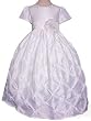 New White Short Sleeve Flower Smocked Taffeta Dress ~ Flowergirl or First Communion (2 to 14)