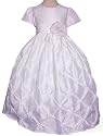 New White Short Sleeve Flower Smocked Taffeta Dress ~ Flowergirl or First Communion (2 to 14)