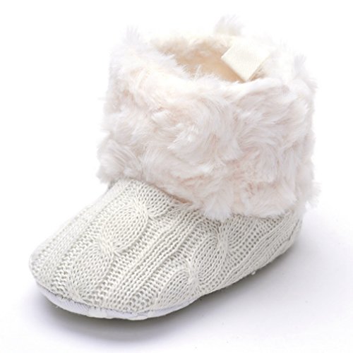 Annnowl Baby Girls Knit Soft Fur Winter Warm Snow Boots Crib Shoes 0-6 Months
