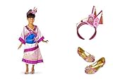 Disney Store Princess Asian Mulan Costume Dress XXS [ 2 / 3 ] & Headband / Tiara & Shoes 7 / 8 Toddler Girls
