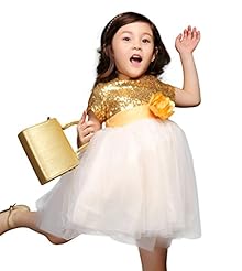 Girls Short Sleeves Sequined Round Neck Flower-Girl Dress/Party Dress/Wedding Dress 