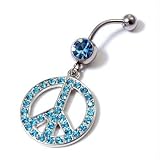 Trendy ICE BLUE Peace Charm Belly Ring with Blue Crystals