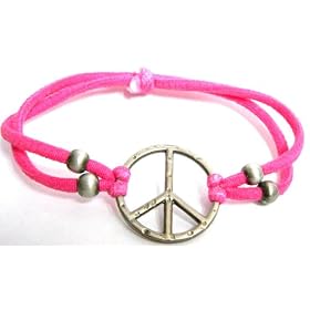 Peace Sign Bracelet~ Pink Peace Bracelet~ Stretchy Bracelet~ Peace Sign Is 1"
