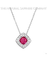 .88ct Natural Untreated Magenta Sapphire Pendant in 18k white gold with .16cts of diamonds