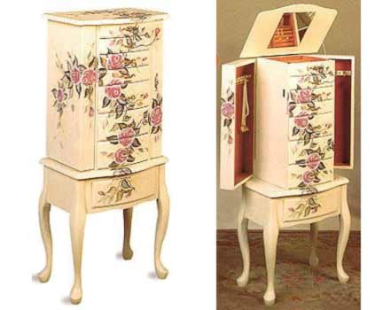 Coaster Jewelry Armoire, Ivory Finish Wood with Hand Painted Roses Floral Coaster Jewelry Armoire, Ivory Finish Wood with Hand Painted Roses Floral