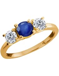 1.26 Ct Round Blue Sapphire G/H Diamond 18K Yellow Gold Ring