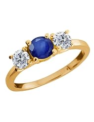 1.26 Ct Round Blue Sapphire G/H Diamond 14K Yellow Gold Ring