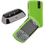 Charging Pod and Green Silicone Skin Cover Case for Blackberry Curve 8300 8330 8320 8310