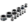 9er SET FLESH TUNNEL~wei�e Kristalle~SCHWARZ 1,6 - 10mm