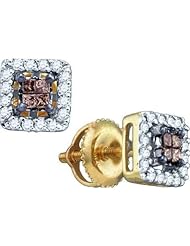 14KT Yellow Gold 0.30 CTW COGNAC Diamond Ladies Invisible Earrings