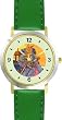 Mommy & Baby Bunny Rabbit in Rocking Chair - from Hush Little Baby by Artist: Sylvia Long - WATCHBUDDY&reg; DELUXE TWO-TONE THEME WATCH - Arabic Numbers - Green Leather Strap-Size-Large ( Men's Size or Jumbo Women's Size )