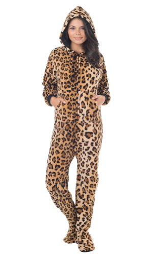 Footed Pajamas Cheetah Spots Adult Hoodie One Piece