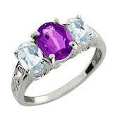 2.41 Ct Oval Purple Amethyst and Sky Blue Aquamarine Argentium Silver Ring