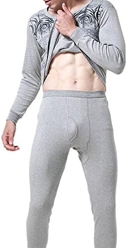 Grey Men's Autumn&winter Round Collar Thermal Long Sleeve Underwear Suit