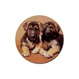 German Shepherd Puppies Rubber Round Coaster (4 pack)
