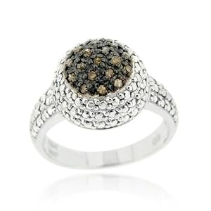 Sterling Silver 1/5ct. TDW Champagne Diamond Pave Ring