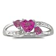 7/8ct Triple Heart Shaped Pink Topaz and Diamond Ring in Sterling Silver