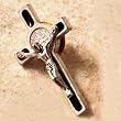 Silver and Black Enamel Saint Benedict Lapel Pin Crucifix - 1.5" Height - Made in Italy