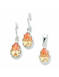 Genuine .925 Sterling Silver Champagne CZ Earrings and Pendant Set. 100% Satisfaction Guaranteed.