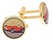 Jewelry : Gold plated cufflinks with "red racer" or racing car image with presentation box. Made in the U.S.A