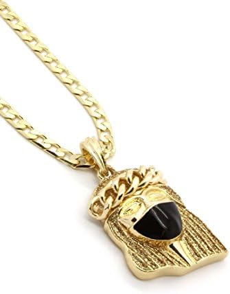 TDmall Men'S Gold Plated Stardust Black Ninja Mask Jesus Pendant 24" Cuban Chain