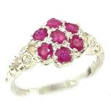 Luxury Ladies Solid Sterling Silver Natural Ruby Victorian Daisy Ring - Finger Sizes 5 to 12 Available
