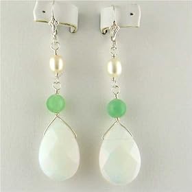 Click here to buy Faceted Opalite Briolette Pearl Sterling Silver Earrings e1129 by Earrings@Joyful-Creations.com.
