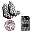 11 Piece Hawaiian Auto Interior Gift Set - Grey Hawaii Hibiscus Floral print : 2 Low Back Seat Cover, 2 Headrest Cover, Steering Wheel Cover, 2 Shoulder Harness Pressure Relief Cover, 2 Front Floor Mat and 2 Rear Floor Mat - Grey