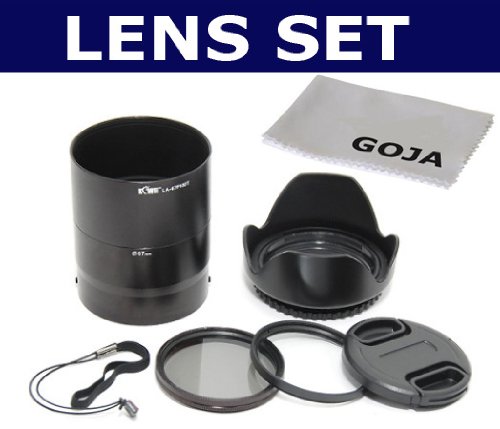 67MM Lens Tube Adapter + 1 UV High Resolution Filter+1 CPL High Resolution Filter+ Screw Mount Petal Designed Lens Hood + Lens Cap + Cap Keeper + One Ultra Fine Microfiber Cleaning Cloth GOJA Logo For Nikon Coolpix P100 P-100