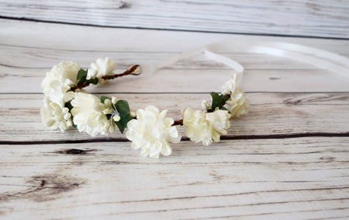 Hand Crafted Ivory Glitter Dusted Flower Crown