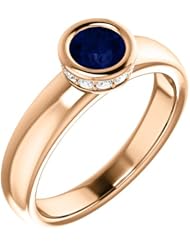 14K Rose Gold 5.00mm Round Cut Chatham Created Sapphire and Diamond Ring -- LIFETIME WARRANTY