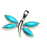 Blue Turquoise Dragonfly Designed Sterling Silver Pendant with Rhodium Plated (come with 16 or 18 Italian Sterling Silver Chain)