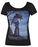 Women's Augustine Lamenting by Dienzo Victorian Warrior Goth Girl Lowbrow Fine Art Tattoo Scoop Neck T-Shirt Black