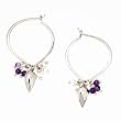 Pendulum Dangle Earrings in Sterling Silver with Amethyst and Pearl Gemstone Bead Clusters on a Designer Sterling Silver Hoop, #7452