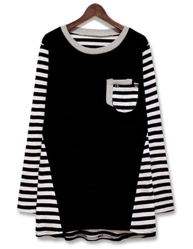 (イイネショップ) eeNeshop ボーダー 切替 ダブル ポケット カットソー