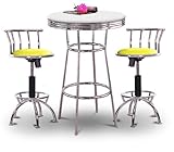Chrome Bar Table & 2 Chrome Adjustable 24"-29" Yellow Vinyl Seat Barstools