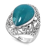 Sterling Silver 26mm Pear Turquoise Stone Ring (Size 6 - 9)
