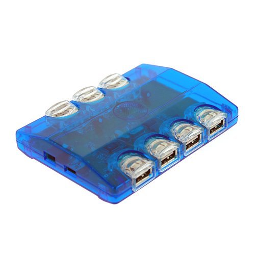 7-Port USB 2.0 Hub w/8 Colorful LED Lights (Transparent Blue)
