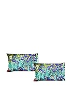 Tele d'autore by MANIFATTURE COTONIERE Set Funda De Almohada 2 Uds. Van Gogh - Iris (Morado/Verde Agua)