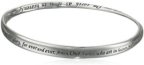 Beautiful Silver Twisted Bangle Bracelet Engraved with the Lord's Prayer, 8.75 inches.